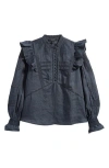 Allsaints Heather Lace Trim Top In Blueberry Blue