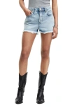 Allsaints Heidi High Rise Distressed Denim Shorts In Light Indigo
