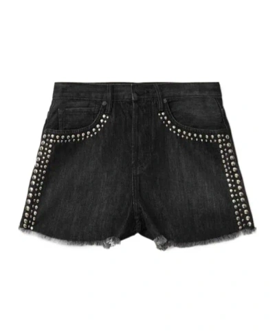 Allsaints Cotton Heidi High Waisted Stud Denim Shorts In Black