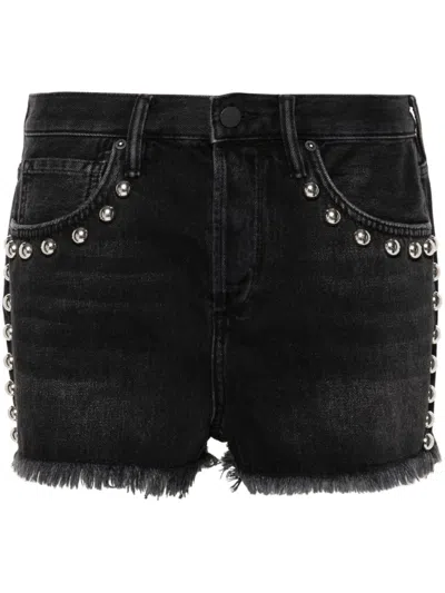 Allsaints Heidi Stud-detail Denim Shorts In 黑色