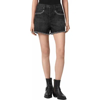 Allsaints Heidi Studded Denim Shorts In Black