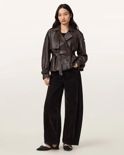 Allsaints Helena Barrel Leg Flocked Jeans In Brown