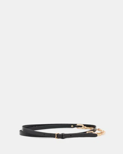 Allsaints Helly Skinny Leather Chain Belt In Black/warm Brass