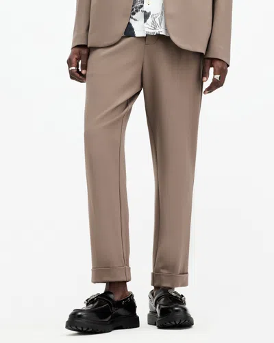 Allsaints Helm Slim Fit Cropped Tapered Pants In Earthy Brown