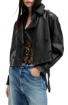 Allsaints Womens Black Hendry Relaxed-fit Cropped Leather Trench In Black