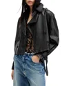 Allsaints Womens Black Hendry Relaxed-fit Cropped Leather Trench In Black