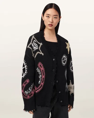 Allsaints Hester Western Cotton Jacquard Cardigan In Black