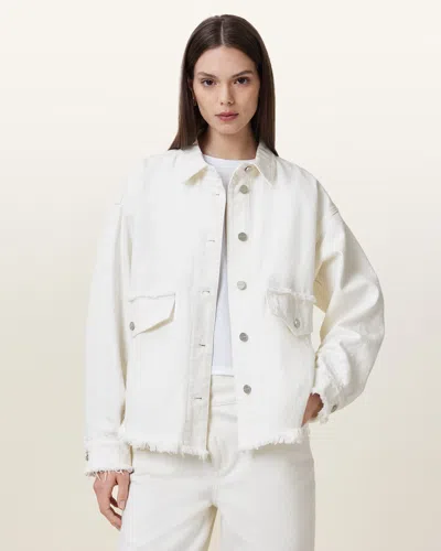 Allsaints Hettie Fray Denim Shirt Jacket In White