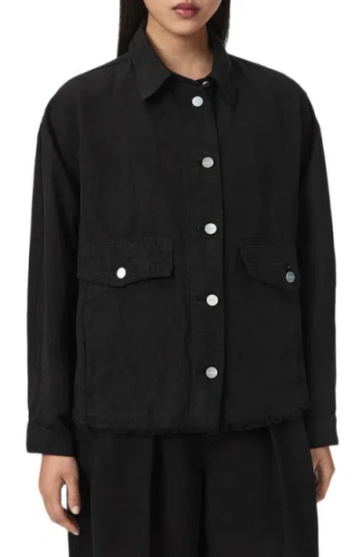 Allsaints Hettie Linen Blend Shacket In Black
