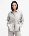 Allsaints Hettie Oversized Denim Shacket In Coated Silver