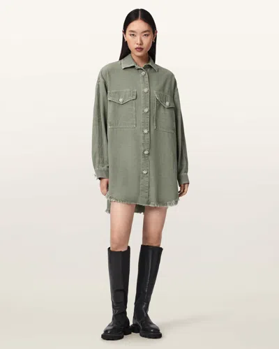 Allsaints Hettie Oversized Long Sleeve Shacket Dress In Brown