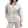 Allsaints Hettie Oversized Denim Shacket In Coated Silver