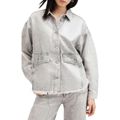 Allsaints Hettie Oversized Denim Shacket In Coated Silver
