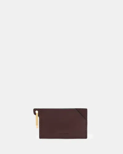 Allsaints Hex Leather Cardholder In Burnt Red