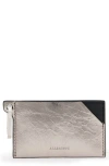 Allsaints Hex Leather Cardholder In Gunmetal Grey