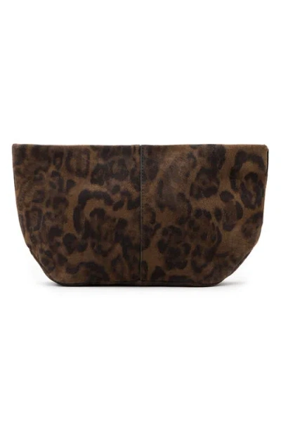 Allsaints Hex Leopard Suede East/west Pouch In Brown