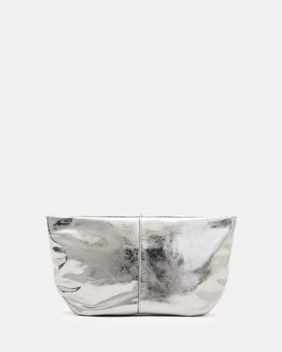 Allsaints Hex Snake Effect Leather Pouch In Gunmetal Grey