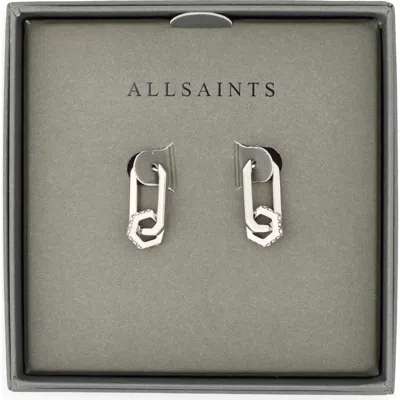 Allsaints Hexagon Huggie Hoop Earrings In Rhodium