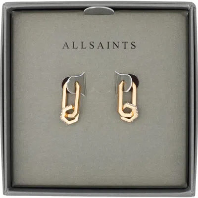 Allsaints Hexagon Huggie Hoop Earrings In Shiny Gold