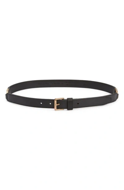 Allsaints Hexagon Link Leather Belt In Black / Warm Brass