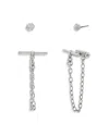 Allsaints Stud & Toggle Chain Front To Back Earrings In Silver Tone Or Gold Tone, Set Of 2 In Silver