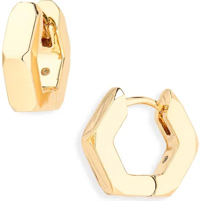 Allsaints Hexagonal Bolt Huggie Hoop Earrings In Shiny Gold