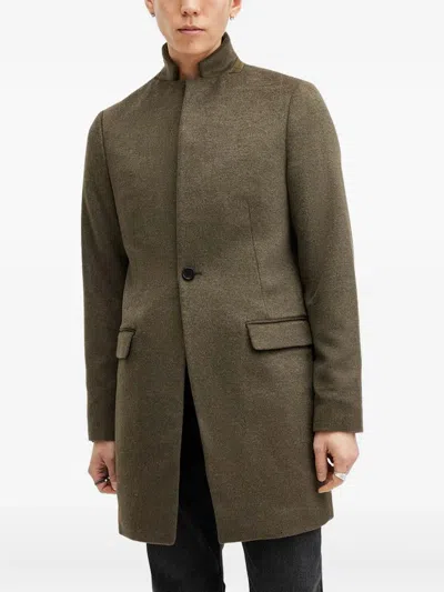 Allsaints High-neck Single-breasted Coat In Green