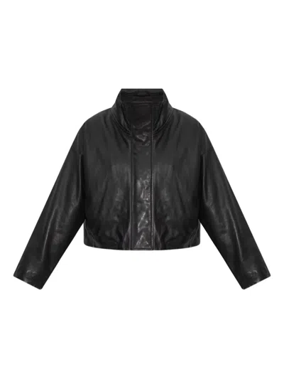 Allsaints High-neck Zip-front Leather Jacket In Black