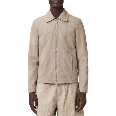 Allsaints Hockley Debossed Animal Print Suede Jacket In Brown