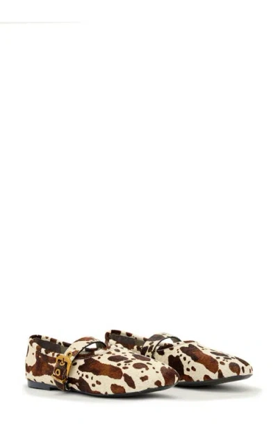 Allsaints Sabine Cow-print Buckled Ballet Flats In Brown