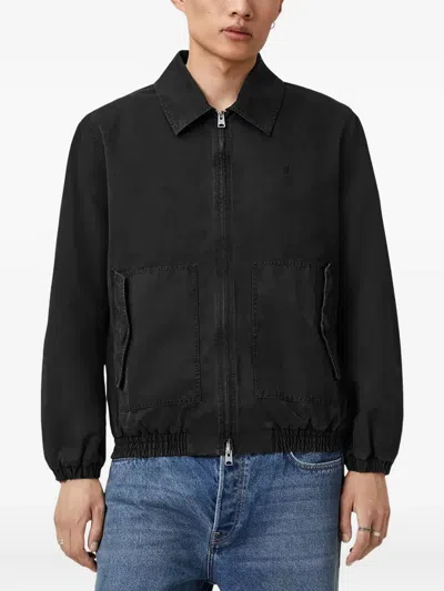 Allsaints Mens Faded Black Holman Ramskull Cropped Cotton Jacket