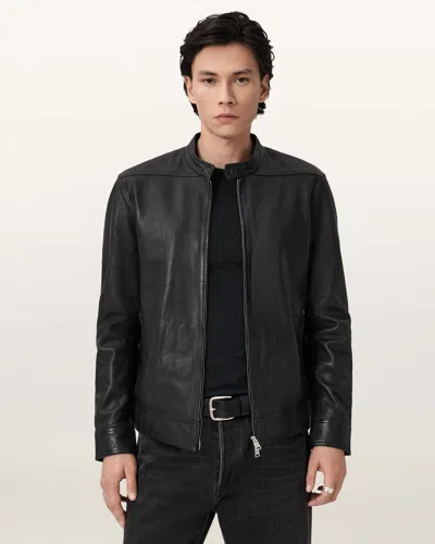 Allsaints Holt Slim Fit Leather Jacket In Black