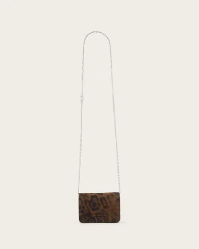 Allsaints Honore Leopard Print Suede Crossbody Bag In Brown
