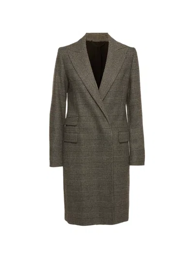 Pre-owned Allsaints Houndstooth Double-breasted Coat In Gray