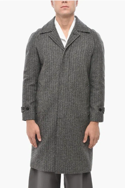 Allsaints Houndstooth Motif Wool Blend Goodman Coat In Gray