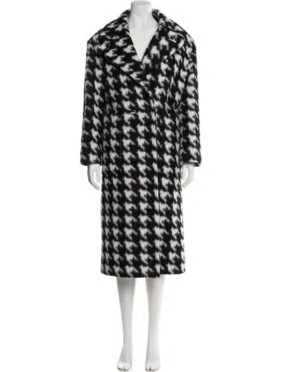 Pre-owned Allsaints Houndstooth Print Faux Fur Coat In Black