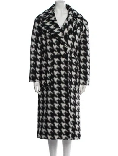 Pre-owned Allsaints Houndstooth Print Faux Fur Coat In Black