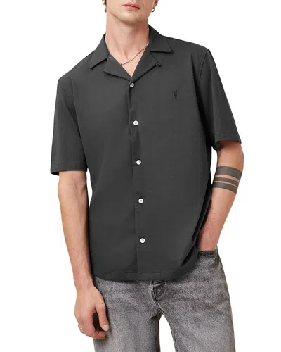 Allsaints Hudson Logo-embroidered Short-sleeve Shirt In Gray