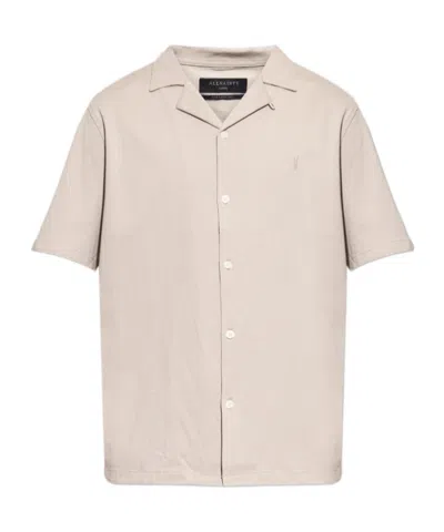 Allsaints Hudson Embroidered-logo Short-sleeve Shirt In Neutral