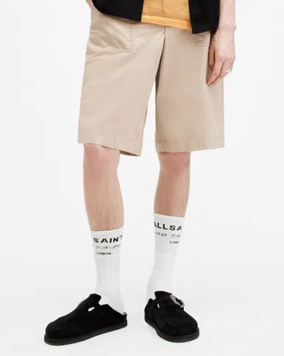 Allsaints Hunt Long Relaxed Fit Shorts In Light Stone