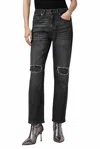 Allsaints Ida Embroidered Cropped Jeans In Black In Black