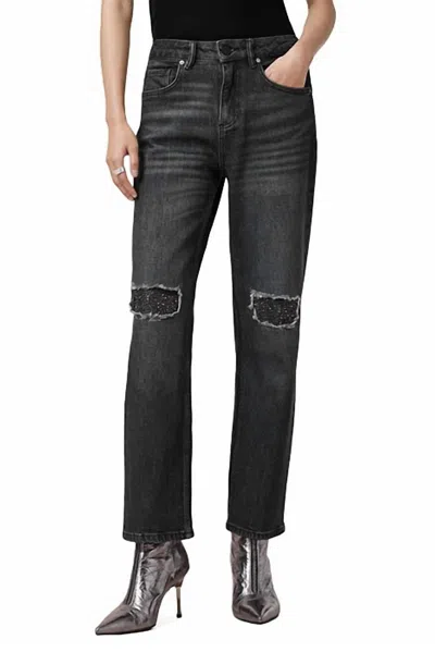 Allsaints Ida Embroidered Cropped Jeans In Black In Gray