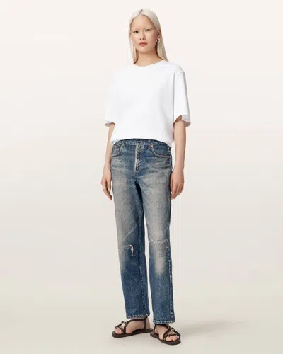 Allsaints Ida Terry Straight Leg Illusion Of Denim Pants In Blue