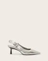 Allsaints Idiya Metallic Leather Slingback Heels In Silver