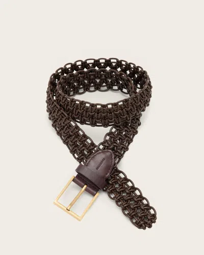 Allsaints Ila Leather Woven Belt In Brown