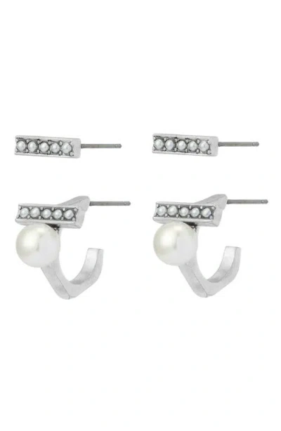 Allsaints Imitation Pearl Bar Earrings In Silver