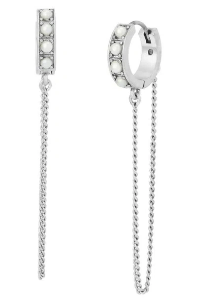 Allsaints Imitation Pearl Chain Huggie Hoop Earrings In Metallic