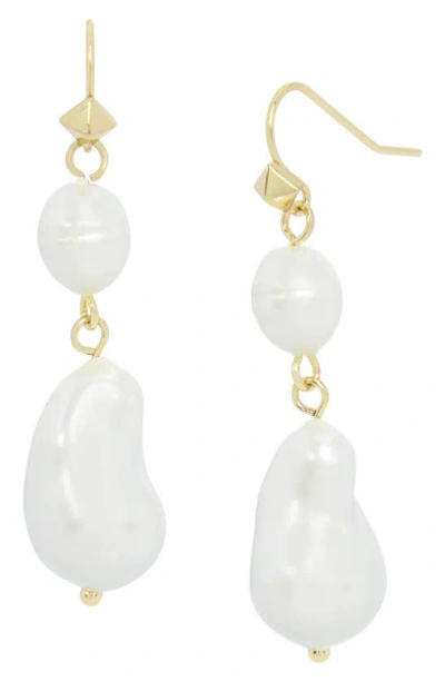 Allsaints Imitation Pearl Double Drop Earrings In Pearl/ Gold