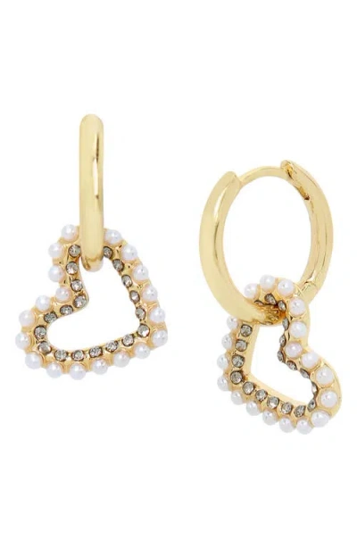 Allsaints Imitation Pearl Heart Huggie Earrings In Gold