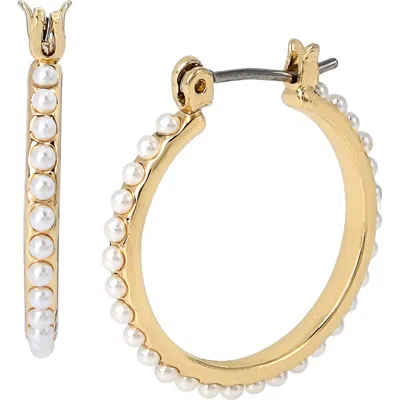 Allsaints Imitation Pearl Hoop Earrings In Gold